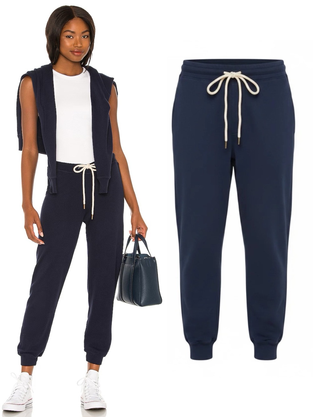 THE GREAT. • The Cropped Sweat Pant in True Navy blue terry knit slouchy jogger